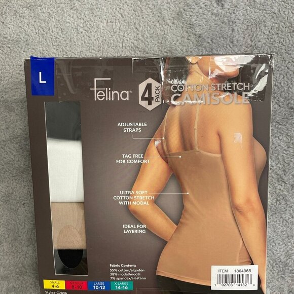 NEW Felina 4-Pack Women's L Cotton Stretch Camisole Multicolor - Picture 6 of 9